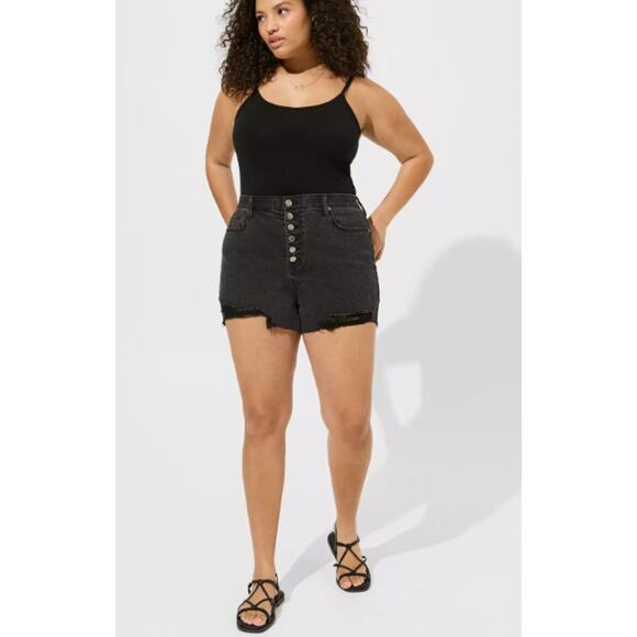 torrid Pants - Torrid High-Rise Classic Denim Coal Black 3.5 " Button Fly Short Women Sz 14